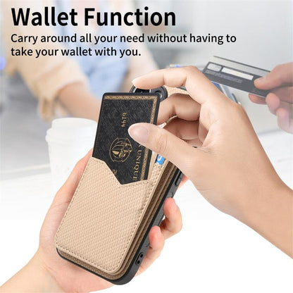 For iPhone 17 Pro Max Carbon Fiber MagSafe Vertical Flip Card Bag Phone Case(Khaki) - iPhone 17 Pro Max Cases by buy2fix | Online Shopping UK | buy2fix