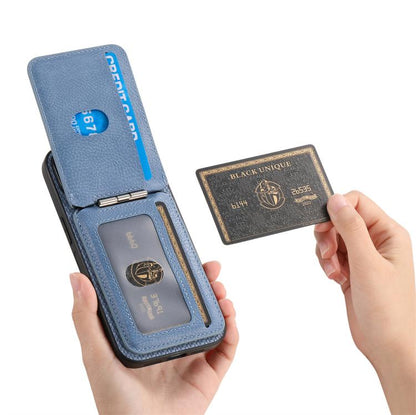 For iPhone 17 Pro Max Carbon Fiber MagSafe Vertical Flip Card Bag Phone Case(Blue) - iPhone 17 Pro Max Cases by buy2fix | Online Shopping UK | buy2fix