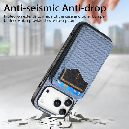 For iPhone 17 Pro Max Carbon Fiber MagSafe Vertical Flip Card Bag Phone Case(Blue) - iPhone 17 Pro Max Cases by buy2fix | Online Shopping UK | buy2fix