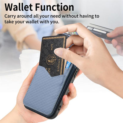 For iPhone 17 Pro Max Carbon Fiber MagSafe Vertical Flip Card Bag Phone Case(Blue) - iPhone 17 Pro Max Cases by buy2fix | Online Shopping UK | buy2fix