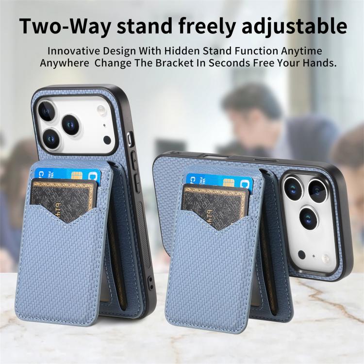 For iPhone 17 Pro Max Carbon Fiber MagSafe Vertical Flip Card Bag Phone Case(Blue) - iPhone 17 Pro Max Cases by buy2fix | Online Shopping UK | buy2fix