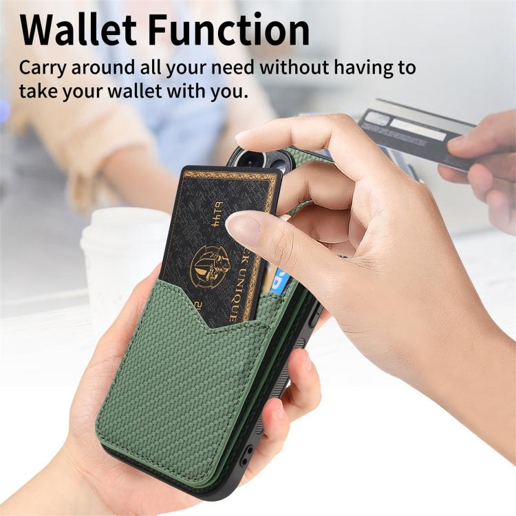 For iPhone 17 Pro Max Carbon Fiber MagSafe Vertical Flip Card Bag Phone Case(Green) - iPhone 17 Pro Max Cases by buy2fix | Online Shopping UK | buy2fix