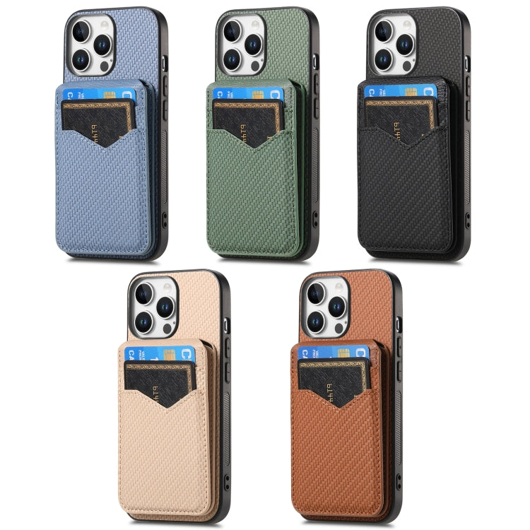 For iPhone 17 Pro Max Carbon Fiber MagSafe Vertical Flip Card Bag Phone Case(Green) - iPhone 17 Pro Max Cases by buy2fix | Online Shopping UK | buy2fix