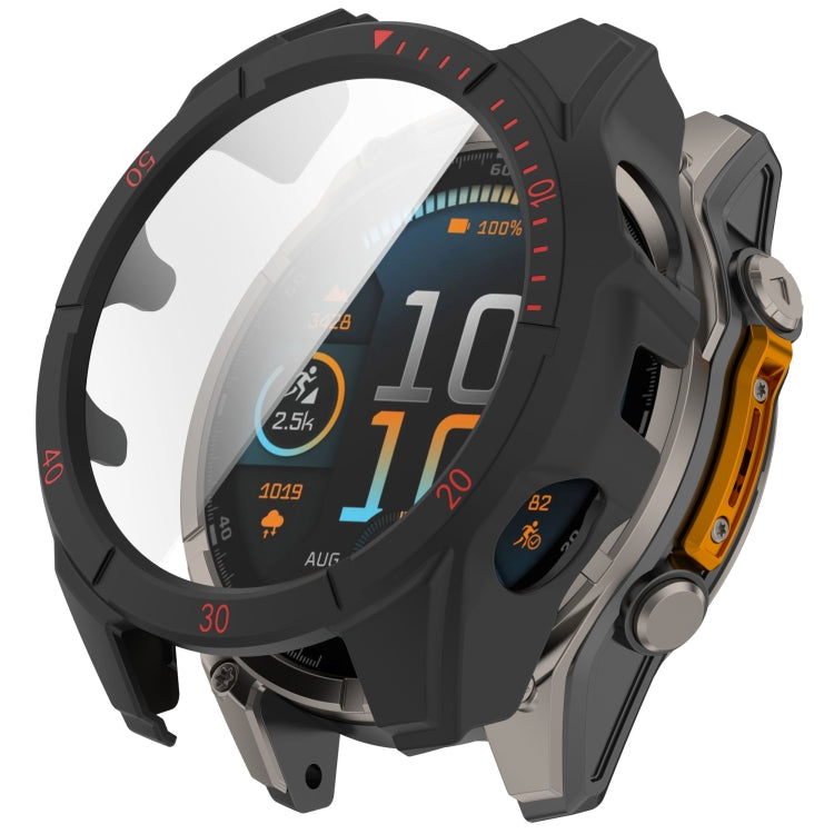 For Garmin Fenix 8 AMOLED 51mm Tempered Glass Film Integrated PC Watch Case(Black Red) - Watch Cases by buy2fix | Online Shopping UK | buy2fix