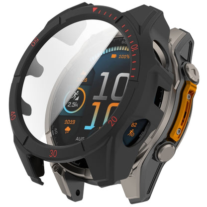 For Garmin Fenix 8 AMOLED 47mm Tempered Glass Film Integrated PC Watch Case(Black Red) - Watch Cases by buy2fix | Online Shopping UK | buy2fix