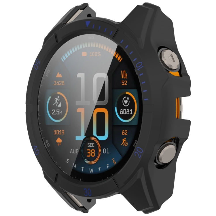 For Garmin Fenix 8 AMOLED 47mm Tempered Glass Film Integrated PC Watch Case(Black Blue) - Watch Cases by buy2fix | Online Shopping UK | buy2fix