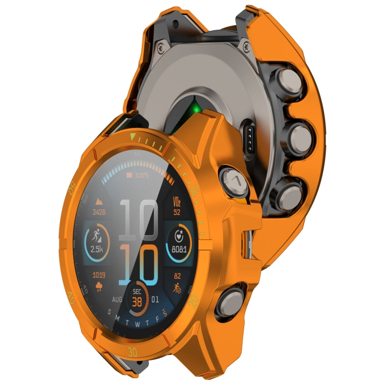 For Garmin Fenix 8 AMOLED 43mm Tempered Glass Film Integrated PC Watch Case(Orange Green) - Watch Cases by buy2fix | Online Shopping UK | buy2fix