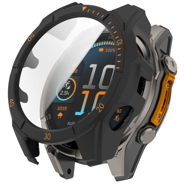 For Garmin Fenix 8 AMOLED 43mm Tempered Glass Film Integrated PC Watch Case(Black Orange) - Watch Cases by buy2fix | Online Shopping UK | buy2fix