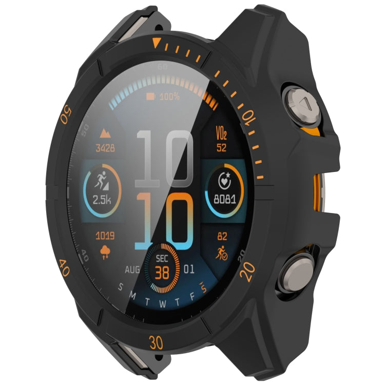 For Garmin Fenix 8 AMOLED 43mm Tempered Glass Film Integrated PC Watch Case(Black Orange) - Watch Cases by buy2fix | Online Shopping UK | buy2fix