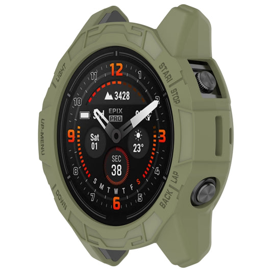 For Garmin Fenix E 47mm Armor Hollow TPU Half Coverage Watch Protective Case(Jungle Green) by buy2fix