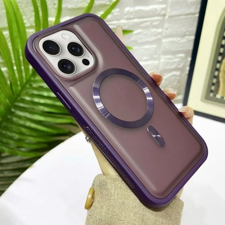 For iPhone 16 Pro Bread 3 in 1 MagSafe Acrylic Hybrid Silicone Phone Case(Dark Purple) by buy2fix