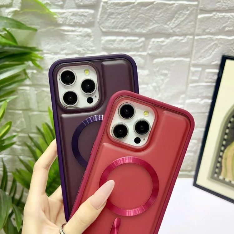 For iPhone 16 Pro Bread 3 in 1 MagSafe Acrylic Hybrid Silicone Phone Case(Dark Purple) by buy2fix