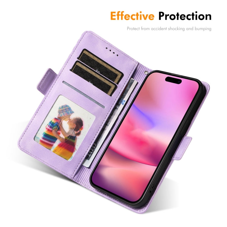 For iPhone 16 Plus ENKAY Embossed Rhombus Starry Leather Phone Case with Screen Film(Purple) by ENKAY