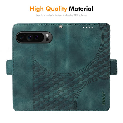 For Google Pixel 9 Pro XL ENKAY Embossed Rhombus Starry Leather Phone Case with Screen Film(Black) - Google Cases by ENKAY | Online Shopping UK | buy2fix