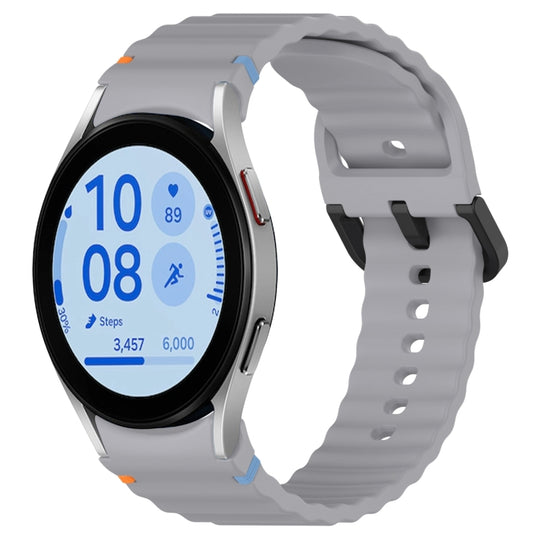 For Samsung Galaxy Watch FE 40mm Wavy Grain Stitched Black Buckle Silicone Watch Band(Space Gray)