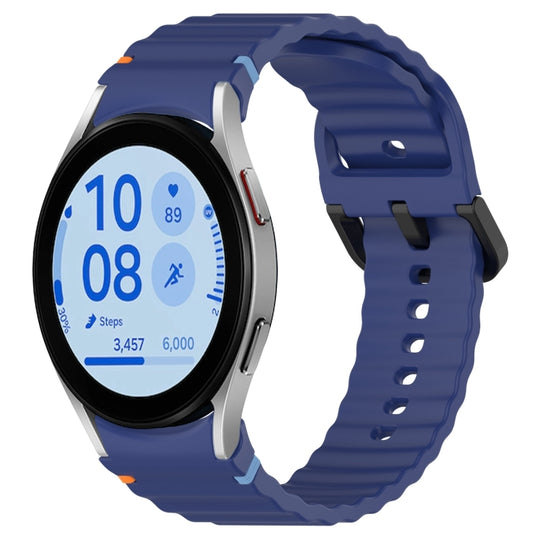 For Samsung Galaxy Watch FE 40mm Wavy Grain Stitched Black Buckle Silicone Watch Band(Midnight Blue)