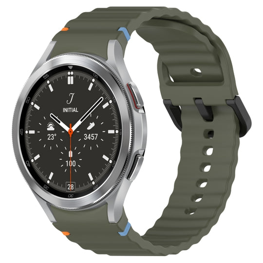 For Samsung Galaxy Watch 4 Classic 42 / 46mm Wavy Grain Stitched Black Buckle Silicone Watch Band(Army Green)
