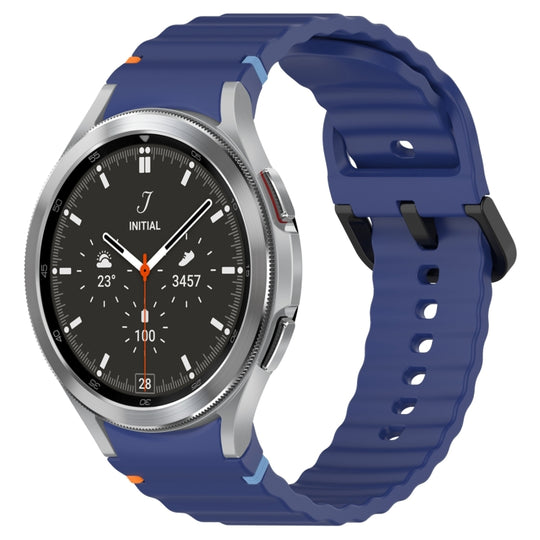 For Samsung Galaxy Watch 4 Classic 42 / 46mm Wavy Grain Stitched Black Buckle Silicone Watch Band(Midnight Blue)