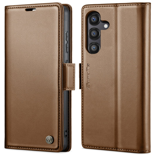 For Samsung Galaxy S24 FE 5G CaseMe 023 Butterfly Buckle Litchi Texture RFID Anti-theft Leather Phone Case(Brown) by CaseMe