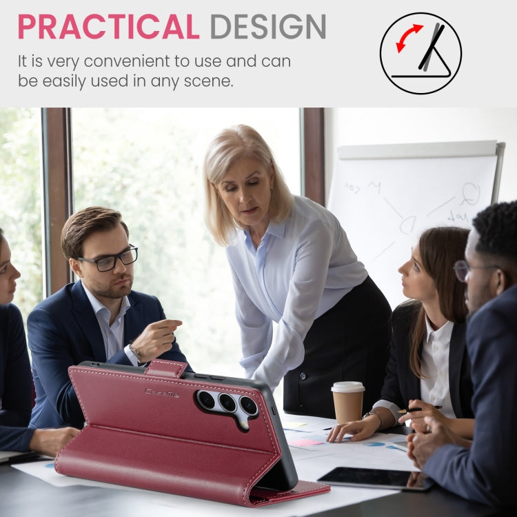 For Samsung Galaxy S25 5G CaseMe 023 Butterfly Buckle Litchi Texture RFID Anti-theft Leather Phone Case(Red) by CaseMe