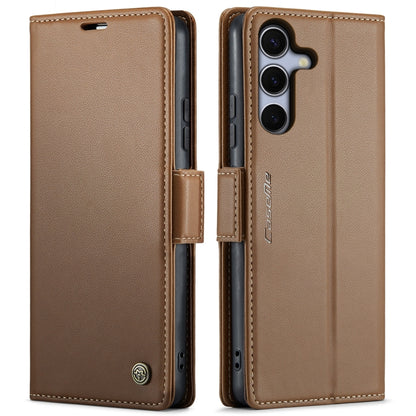 For Samsung Galaxy S25 5G CaseMe 023 Butterfly Buckle Litchi Texture RFID Anti-theft Leather Phone Case(Brown) by CaseMe