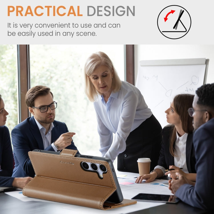 For Samsung Galaxy S25 5G CaseMe 023 Butterfly Buckle Litchi Texture RFID Anti-theft Leather Phone Case(Brown) by CaseMe