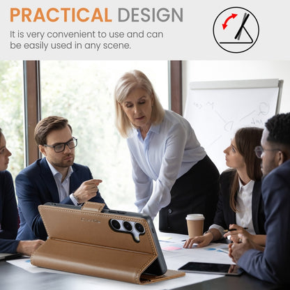 For Samsung Galaxy S25+ 5G CaseMe 023 Butterfly Buckle Litchi Texture RFID Anti-theft Leather Phone Case(Brown) by CaseMe