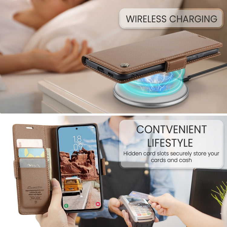 For Samsung Galaxy S25+ 5G CaseMe 023 Butterfly Buckle Litchi Texture RFID Anti-theft Leather Phone Case(Brown) by CaseMe