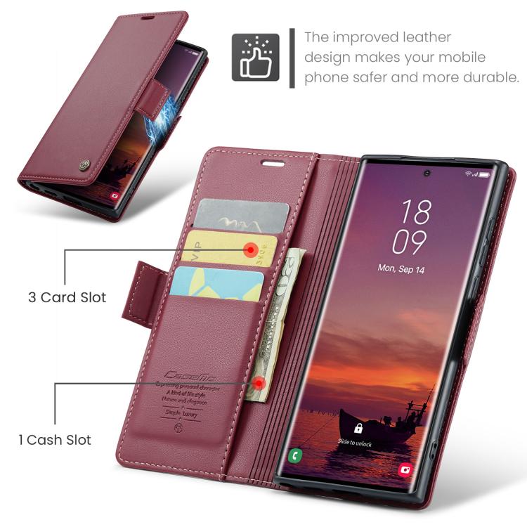 For Samsung Galaxy S25 Ultra 5G CaseMe 023 Butterfly Buckle Litchi Texture RFID Anti-theft Leather Phone Case(Red) by CaseMe