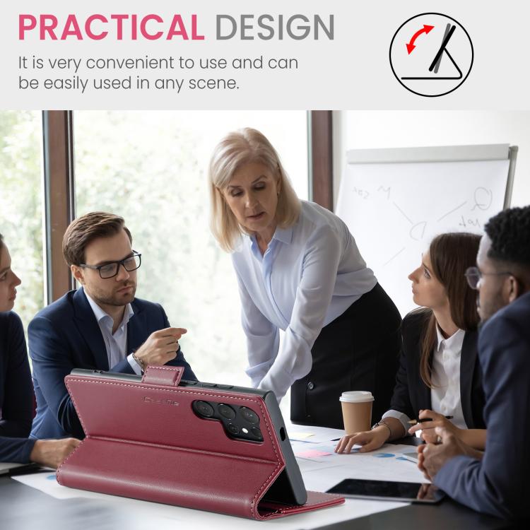 For Samsung Galaxy S25 Ultra 5G CaseMe 023 Butterfly Buckle Litchi Texture RFID Anti-theft Leather Phone Case(Red) by CaseMe