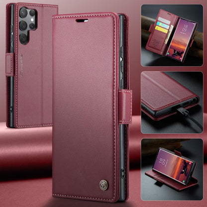 For Samsung Galaxy S25 Ultra 5G CaseMe 023 Butterfly Buckle Litchi Texture RFID Anti-theft Leather Phone Case(Red) by CaseMe