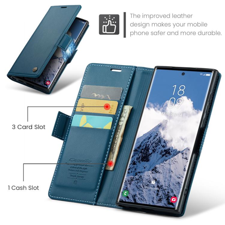 For Samsung Galaxy S25 Ultra 5G CaseMe 023 Butterfly Buckle Litchi Texture RFID Anti-theft Leather Phone Case(Blue) by CaseMe