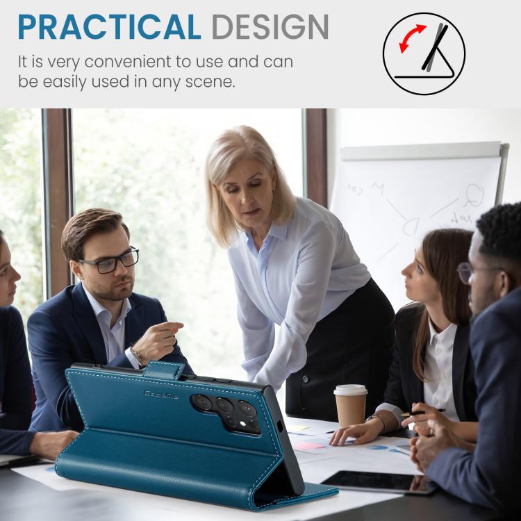 For Samsung Galaxy S25 Ultra 5G CaseMe 023 Butterfly Buckle Litchi Texture RFID Anti-theft Leather Phone Case(Blue) by CaseMe