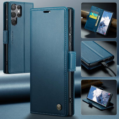 For Samsung Galaxy S25 Ultra 5G CaseMe 023 Butterfly Buckle Litchi Texture RFID Anti-theft Leather Phone Case(Blue) by CaseMe