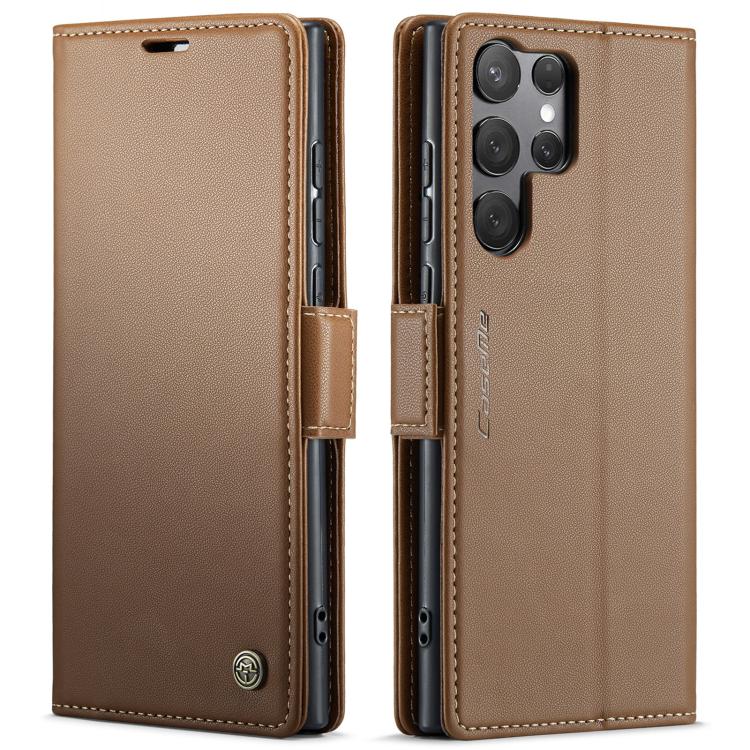 For Samsung Galaxy S25 Ultra 5G CaseMe 023 Butterfly Buckle Litchi Texture RFID Anti-theft Leather Phone Case(Brown) by CaseMe