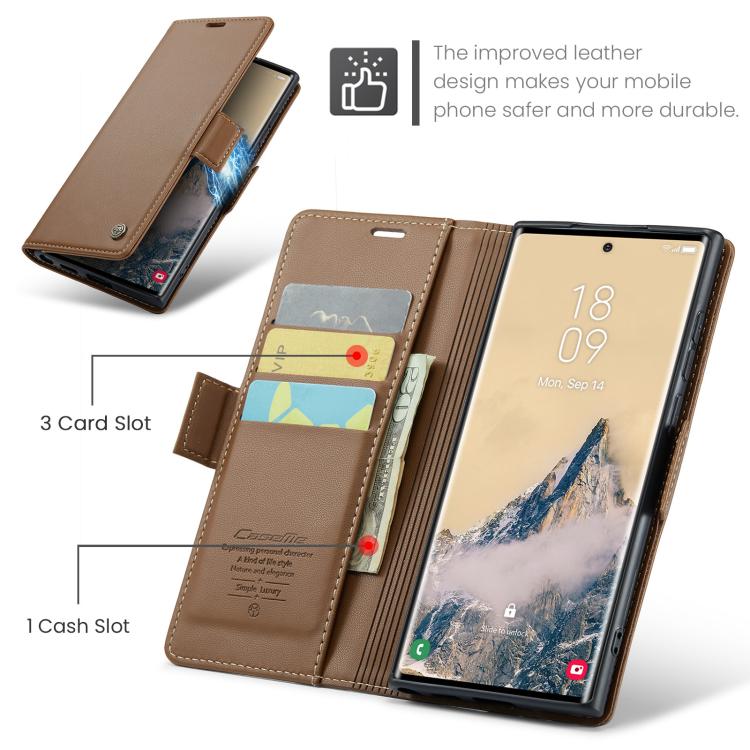 For Samsung Galaxy S25 Ultra 5G CaseMe 023 Butterfly Buckle Litchi Texture RFID Anti-theft Leather Phone Case(Brown) by CaseMe