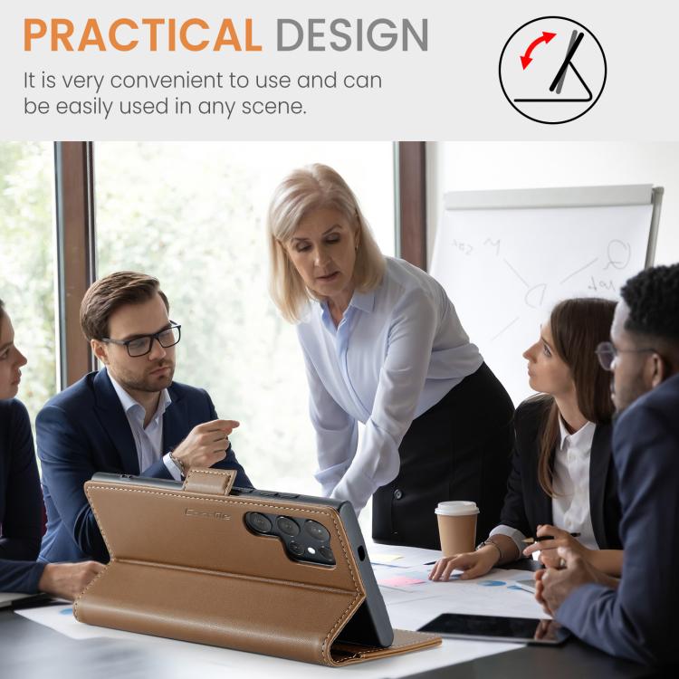 For Samsung Galaxy S25 Ultra 5G CaseMe 023 Butterfly Buckle Litchi Texture RFID Anti-theft Leather Phone Case(Brown) by CaseMe