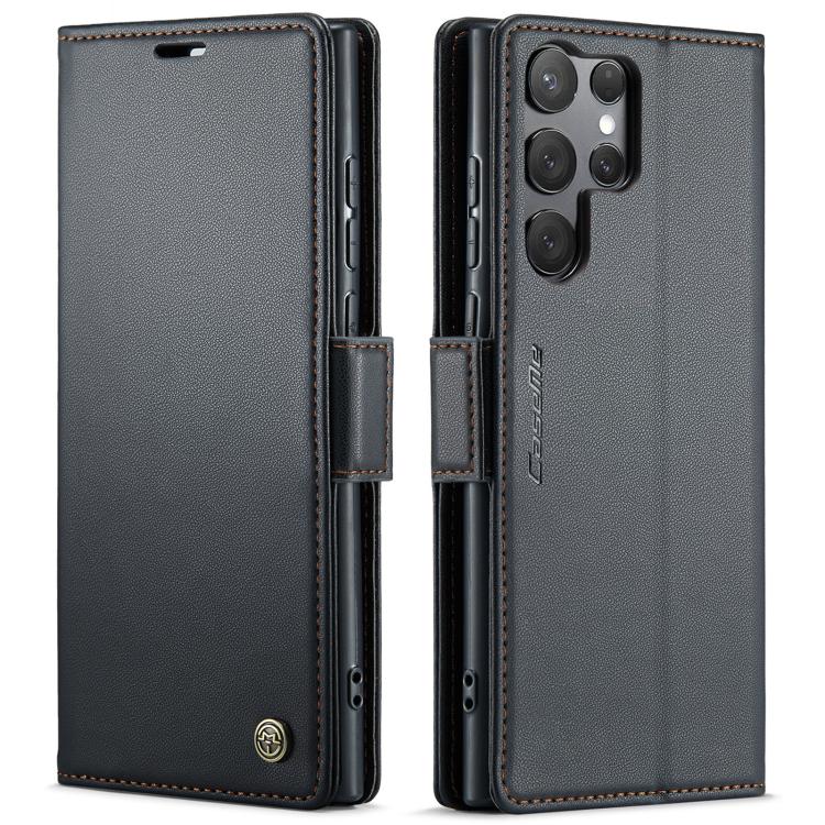For Samsung Galaxy S25 Ultra 5G CaseMe 023 Butterfly Buckle Litchi Texture RFID Anti-theft Leather Phone Case(Black) by CaseMe