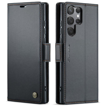 For Samsung Galaxy S25 Ultra 5G CaseMe 023 Butterfly Buckle Litchi Texture RFID Anti-theft Leather Phone Case(Black) by CaseMe