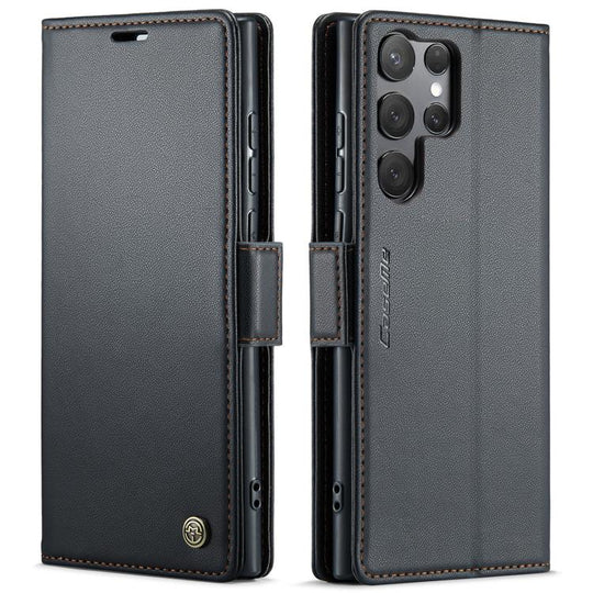 For Galaxy S25 Ultra 5G CaseMe 023 Butterfly Buckle Litchi Texture RFID Anti-theft Leather Phone Case(Black)