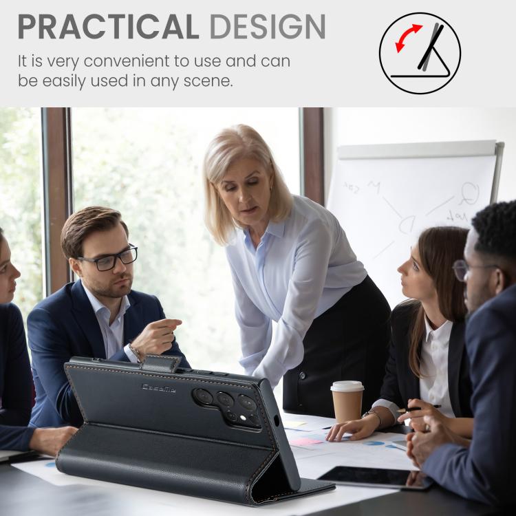 For Samsung Galaxy S25 Ultra 5G CaseMe 023 Butterfly Buckle Litchi Texture RFID Anti-theft Leather Phone Case(Black) by CaseMe