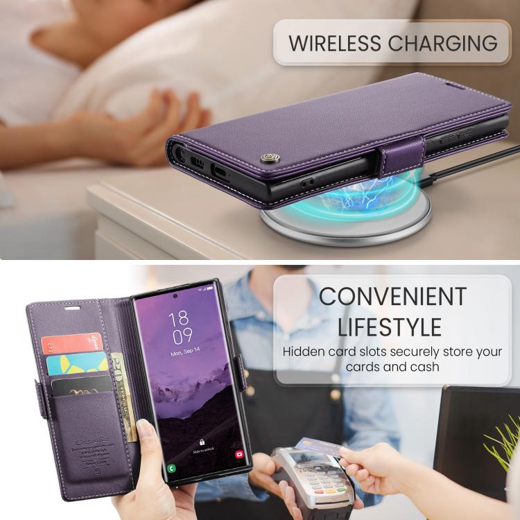 For Samsung Galaxy S25 Ultra 5G CaseMe 023 Butterfly Buckle Litchi Texture RFID Anti-theft Leather Phone Case(Purple) by CaseMe