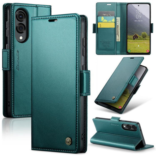For Galaxy S25 Edge 5G CaseMe 023 Butterfly Buckle Litchi Texture RFID Anti-theft Leather Phone Case(Green)