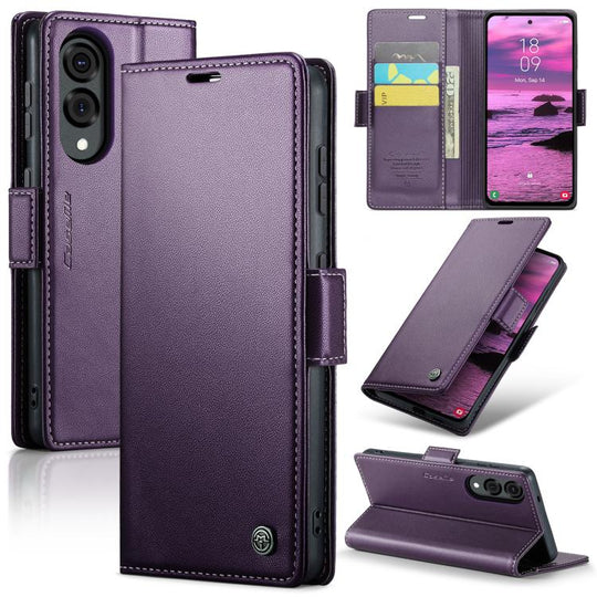 For Galaxy S25 Edge 5G CaseMe 023 Butterfly Buckle Litchi Texture RFID Anti-theft Leather Phone Case(Purple)