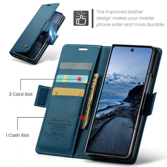 For Samsung Galaxy Z Fold7 CaseMe 023 Butterfly Buckle Litchi Texture RFID Anti-theft Leather Phone Case(Blue) - Galaxy Z Fold7 5G Cases by CaseMe | Online Shopping UK | buy2fix