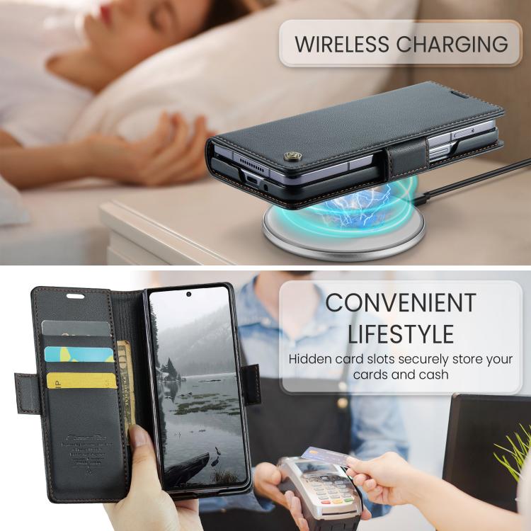 For Samsung Galaxy Z Fold7 CaseMe 023 Butterfly Buckle Litchi Texture RFID Anti-theft Leather Phone Case(Black) - Galaxy Z Fold7 5G Cases by CaseMe | Online Shopping UK | buy2fix