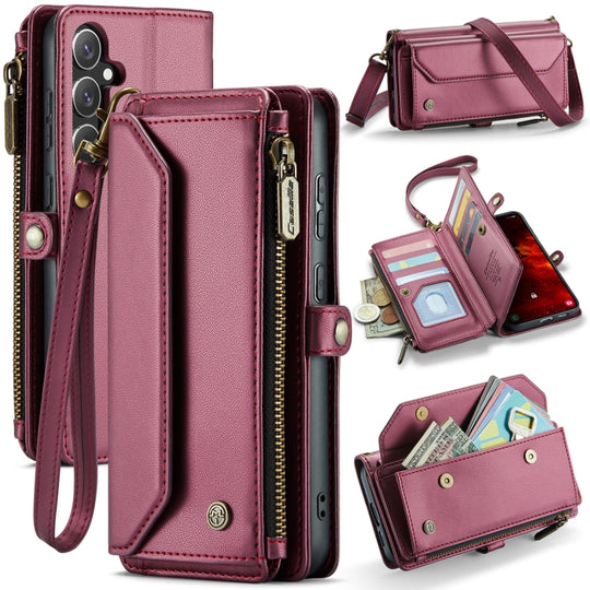 For Galaxy S24 FE 5G CaseMe C36 Card Slots Zipper Wallet RFID Anti-theft Leather Phone Case(Red)
