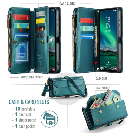 For Samsung Galaxy S24 FE 5G CaseMe C36 Card Slots Zipper Wallet RFID Anti-theft Leather Phone Case(Blue) by CaseMe