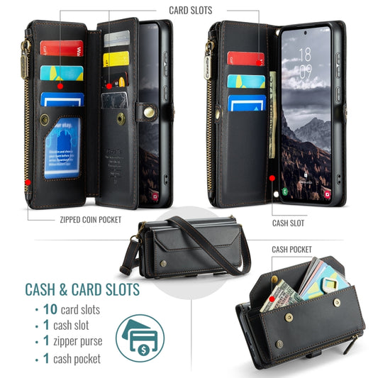 For Samsung Galaxy S24 FE 5G CaseMe C36 Card Slots Zipper Wallet RFID Anti-theft Leather Phone Case(Black) by CaseMe