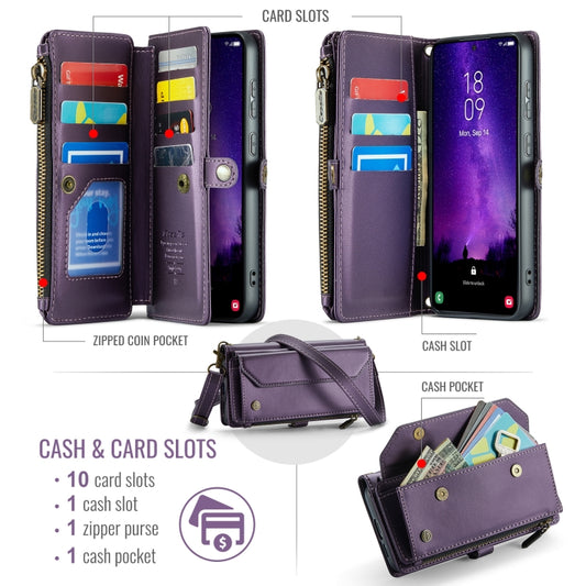 For Samsung Galaxy S24 FE 5G CaseMe C36 Card Slots Zipper Wallet RFID Anti-theft Leather Phone Case(Purple) by CaseMe